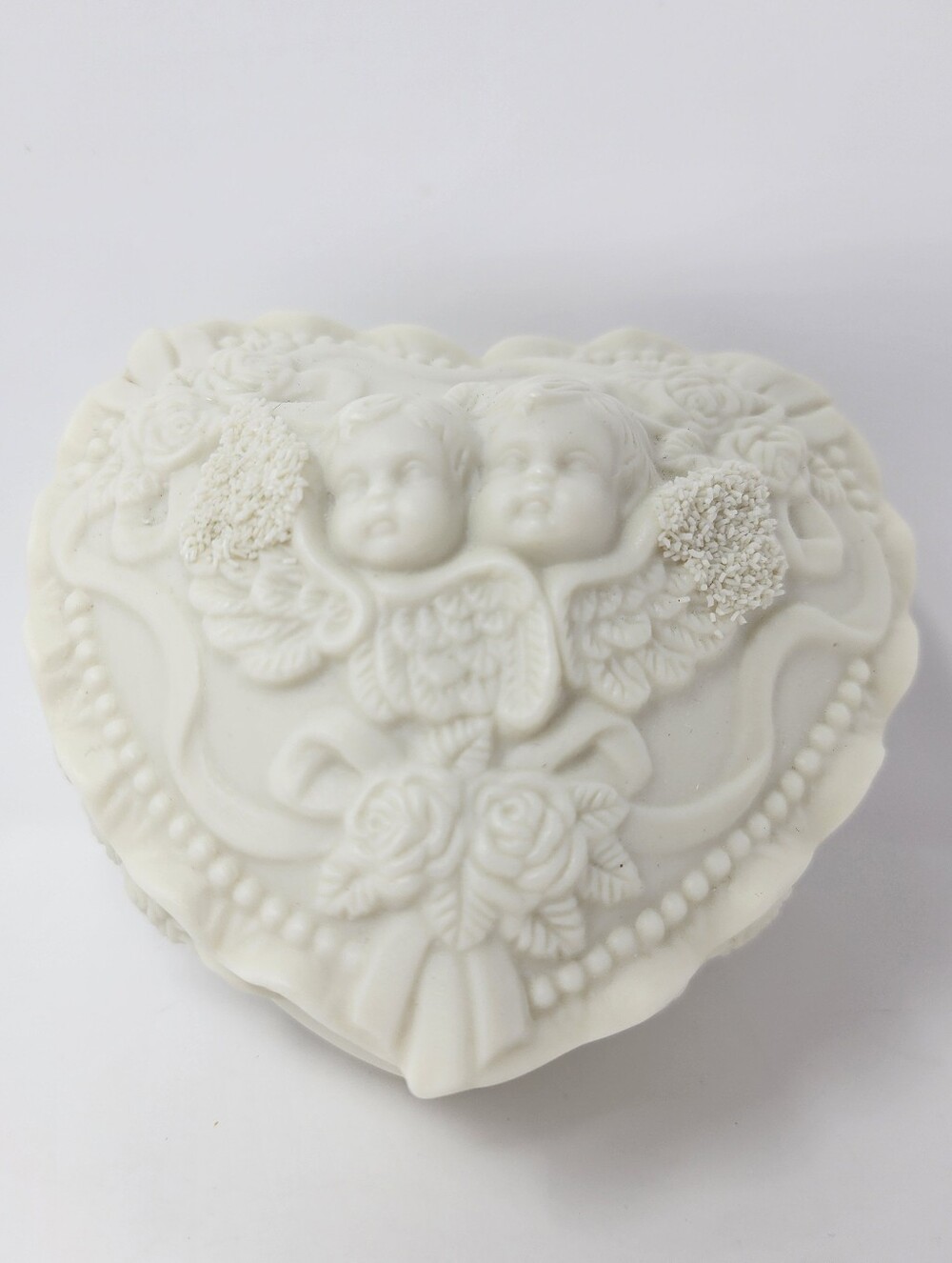 Ornate Heart-Shaped Cherub Trinket Box